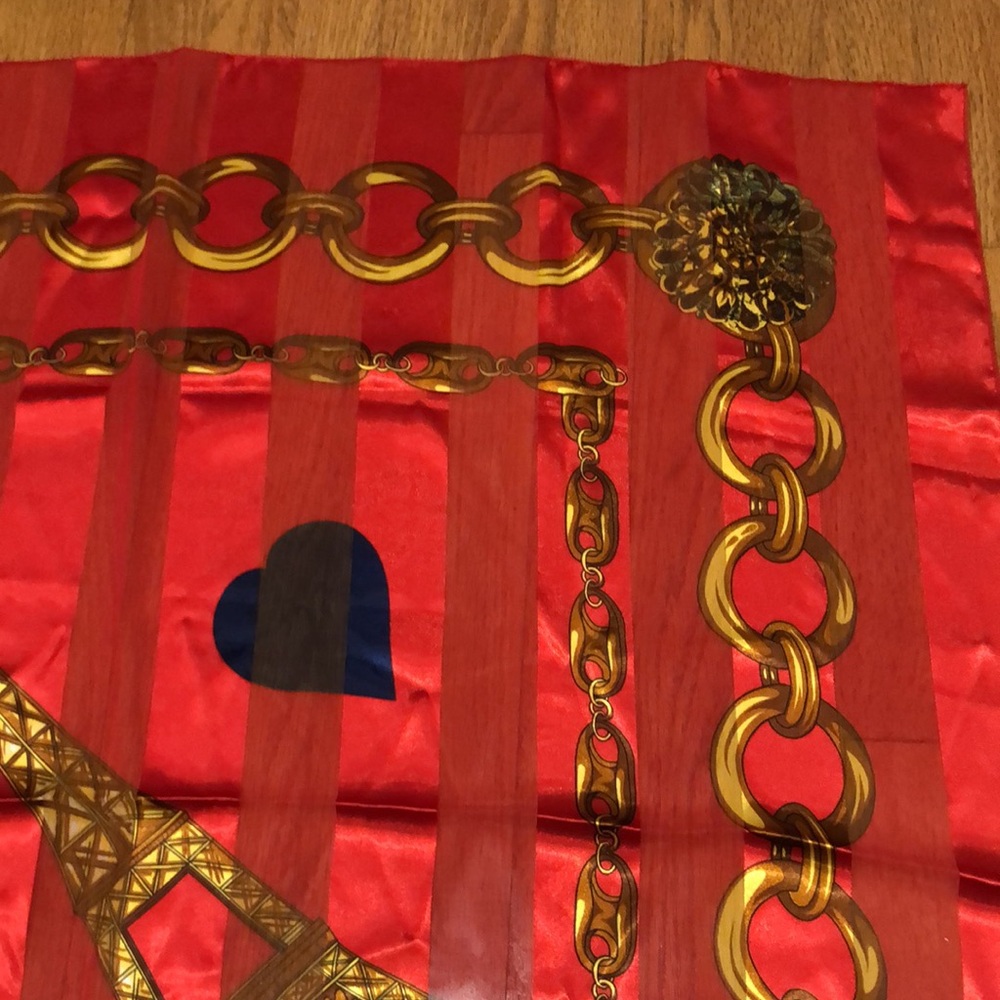 From Paris with Love Large Silky Square Scarf. Eiffel Tower, Heart, Chains - Picture 11 of 15